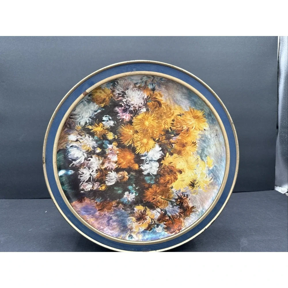 Vtg Tin Canister Serving Tray Lid 13.5